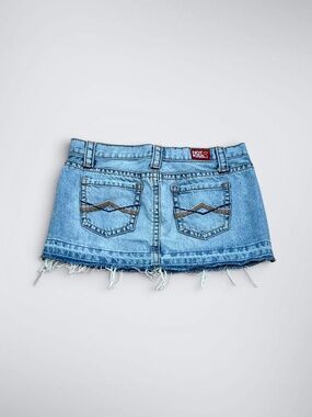 VTG Hot Kiss Micro Mini Denim Skirt w/ Frayed Hem